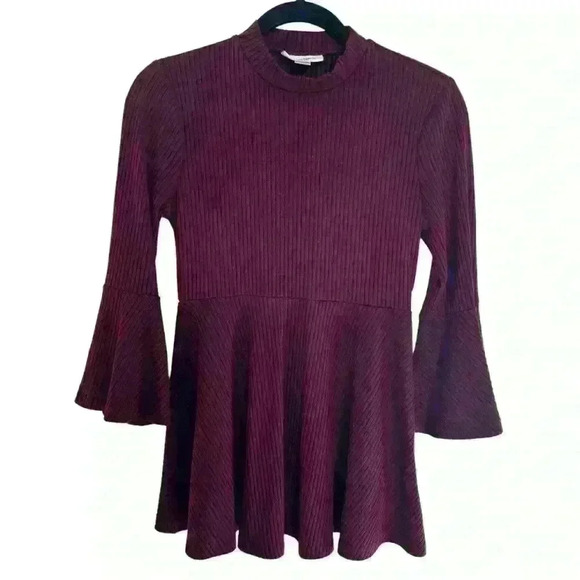 Motherhood Maternity Peplum Ribbed Top | Size Small | Bell Sleeves | Burgundy - Picture 1 of 5